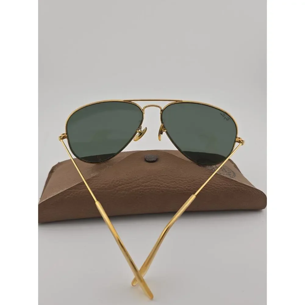 58 14mm Vintage B L Ray Ban L0205 G15 UV Gold Plated Aviator Sunglasses W/case